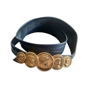 Vintage Roman Coin Belt by Leather Shop | Navy | Size 32